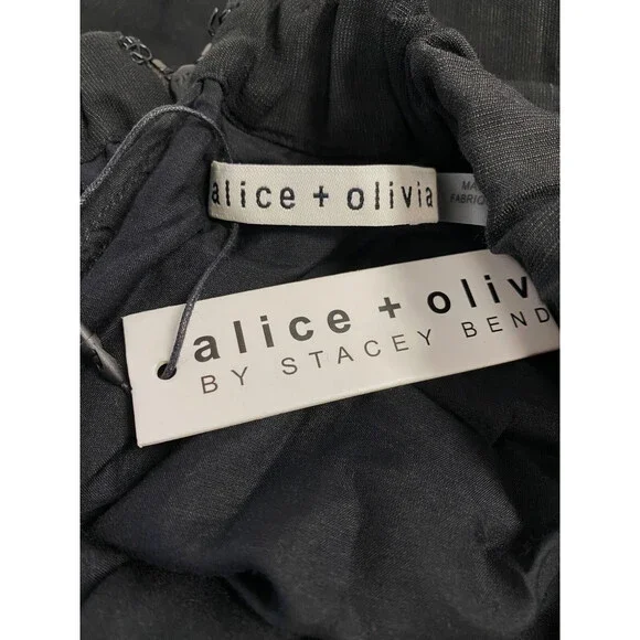 $465 Alice + Olivia Women's Black Linen Cutout Self-Tie Faith Dress Size 8